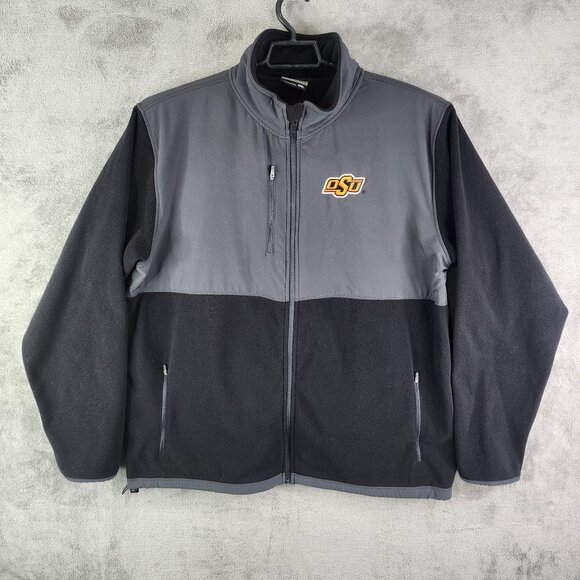 Men's Colosseum Athletics OSU Cowboys Fleece Jacket Gray & Black Full Zip XXL - Picture 2 of 9